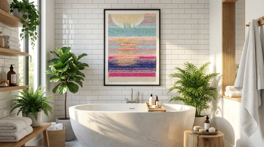 SOL artwork displayed in a bathroom